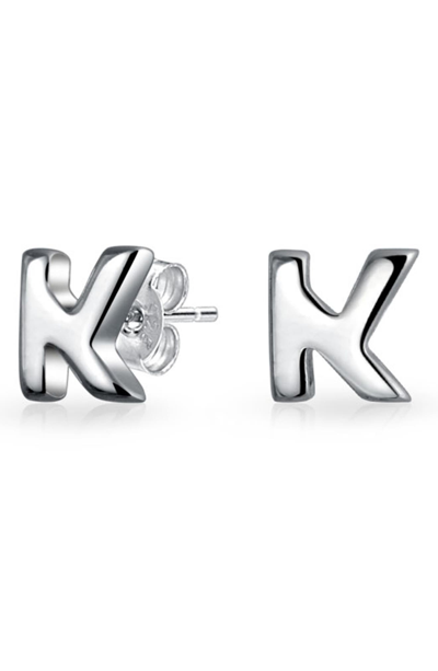 Bling Jewelry Capital Abc Minimalist Stud Earrings In Silver-k