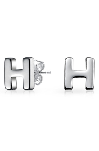 Bling Jewelry Capital Abc Minimalist Stud Earrings In Silver-h