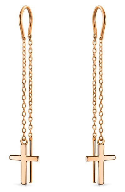 Bling Jewelry Cross Threader Drop Earrings In Pink