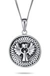 Bling Jewelry Guardian Angel Round Pendant Necklace In Silver