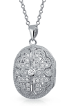 Bling Jewelry Vintage Oval Heart Pendant Necklace In Silver