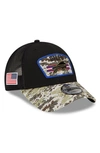 NEW ERA NEW ERA BLACK/CAMO BUFFALO BILLS 2021 SALUTE TO SERVICE TRUCKER 9FORTY SNAPBACK ADJUSTABLE HAT,4239748