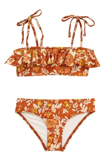 Zimmermann Kids' Andie Frill Two-piece Swimsuit In Orange