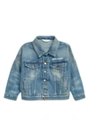 Palm Angels Blue Denim Jacket With White Print In Blue White