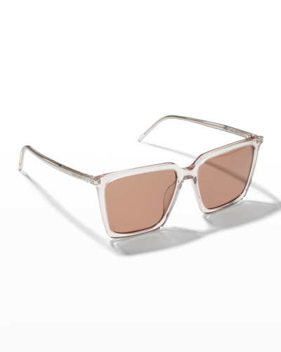 Saint Laurent Oversized Rectangle Acetate Sunglasses In Pink