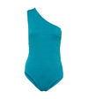 Bottega Veneta Intreccio Stretch Nylon One Shoulder Swimsuit In Blue