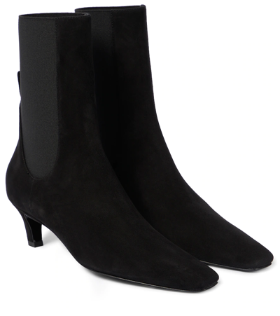 Totême Square Pointed-toe Ankle Kitten-heel Boots In Black Suede