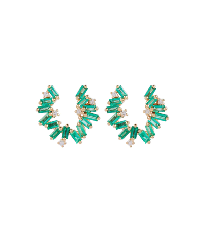 Suzanne Kalan Izzy Sideway Spiral 18kt Gold Earrings With Emeralds And Diamonds