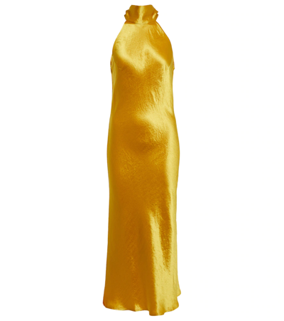 Galvan Women's Sienna Satin Tie-neck Midi Dress In Yellow