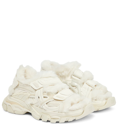 Balenciaga Women's Track Faux Fur Trim Sandals In Beige/beige Fur