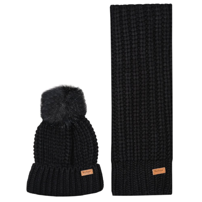 Barbour Saltburn Beanie & Scarf Knit Set In Black