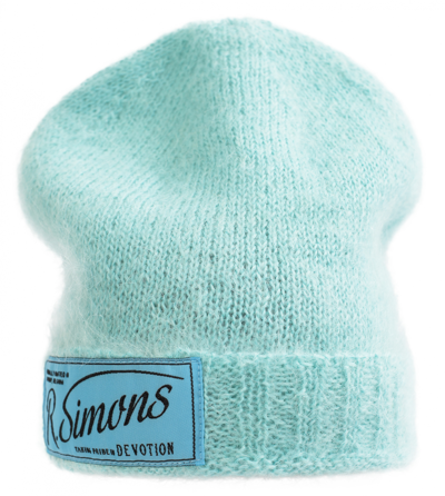 Raf Simons Patched Knitted Beanie In Blue