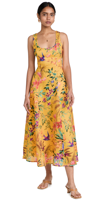 Zimmermann Tropicana Floral Print Cutout Linen Midi Dress In Multicoloured