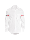 Thom Browne Striped-trim Brand-patch Regular-fit Cotton Oxford Shirt In White