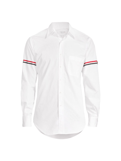 Thom Browne Striped-trim Brand-patch Regular-fit Cotton Oxford Shirt In White