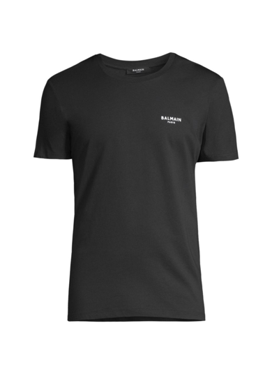 Balmain Men's Flock Logo T-shirt In Noir Blanc