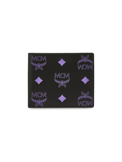 Mcm Bifold Wallet In Colour Splash Logo Leather In Dahlia Purple