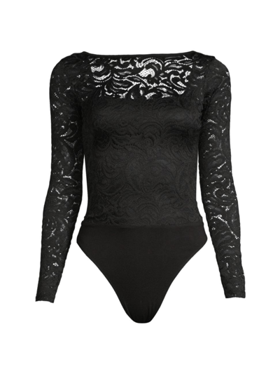 Donna Karan Women's Lace Scoop Back Bodysuit In Black