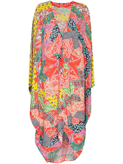 Etro Floral Patchwork-print Cocoon Caftan In Red