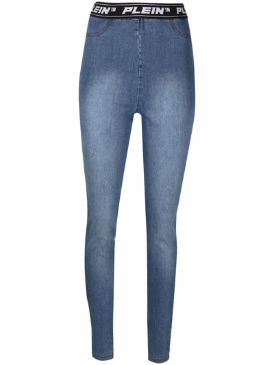 Philipp Plein Logo-waistband Leggings In Blau