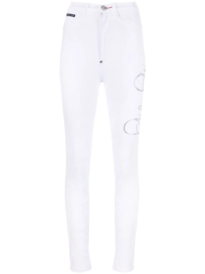 Philipp Plein Logo-print Leg Jeggings In Weiss