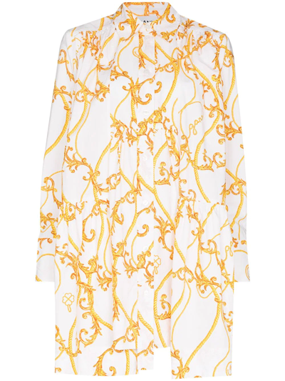 Ganni Baroque-print Mini Dress In Neutrals