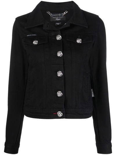 Philipp Plein Logo-plaque Denim Jacket In Schwarz