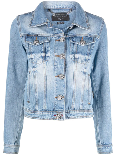 Philipp Plein Logo-plaque Denim Jacket In Blau