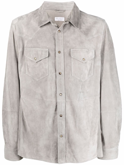 Brunello Cucinelli Grey Leather Shirt In Grau