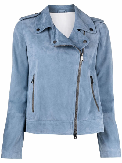 Brunello Cucinelli Womens Light Blue Leather Outerwear Jacket