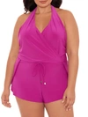 Magicsuit Solid Bianca Romper One Piece Swimsuit In Hibiscus