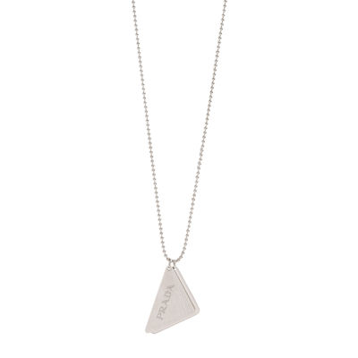 Prada Men's Sterling Silver Triangle Charm Necklace In Metallic