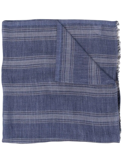 Brunello Cucinelli Stripe-pattern Frayed-edge Scarf In Blue