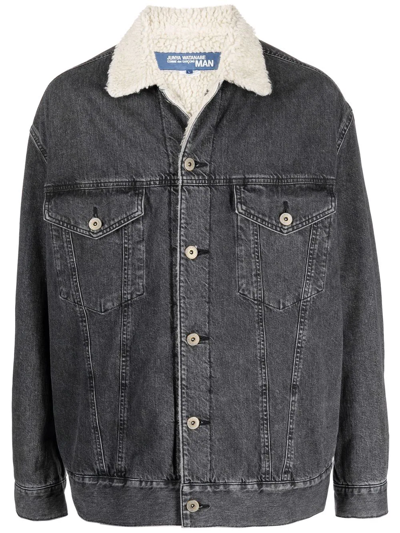 Junya Watanabe Faux-shearling Collar Denim Jacket In Schwarz