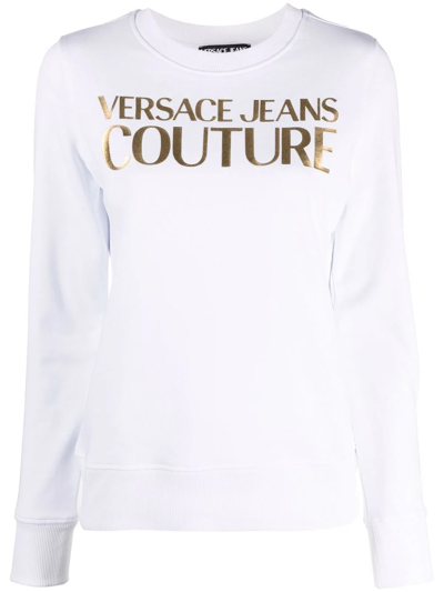Versace Jeans Couture Metallic Logo-print Sweatshirt In Weiss