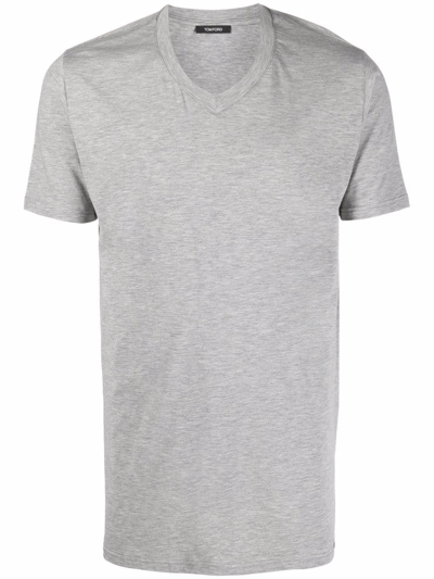 Tom Ford V-neck Cotton-blend T-shirt In Grey