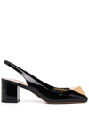Valentino One Stud Patent Leather Slingback Pumps In Schwarz