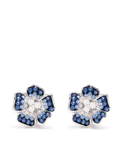 Leo Pizzo 18kt White Gold Flora Diamond And Sapphire Earrings In Silber