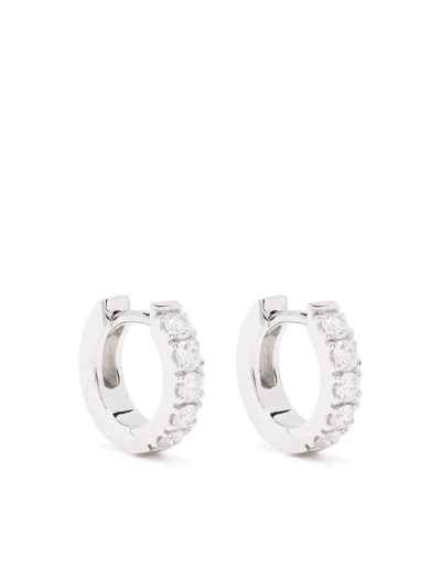 Leo Pizzo 18kt White Gold Small Hoop Diamond Earrings In Silber