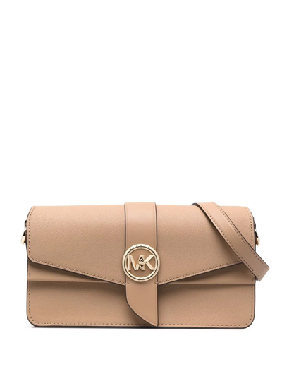 Michael Michael Kors Greenwich Logo-plaque Leather Shoulder Bag In Beige