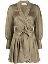 Zimmermann Silk Wrap V-neck Minidress In Grün