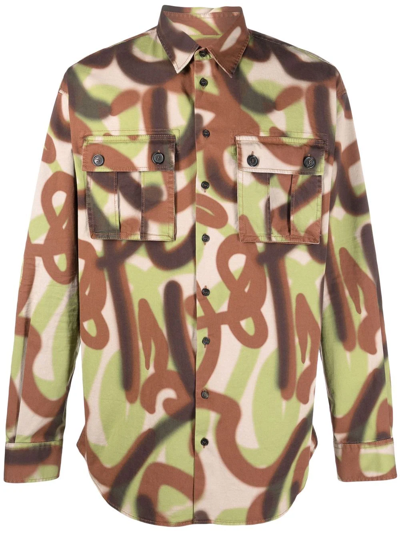 Dsquared2 Abstract-print Flap-pocket Shirt In Grün