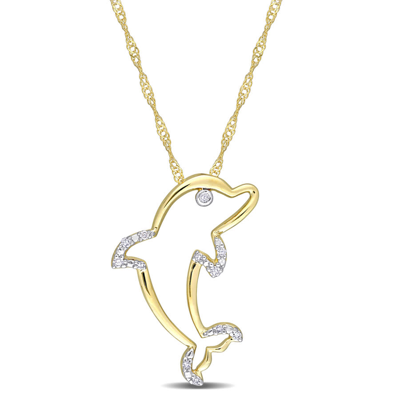 Amour 10k Yellow Gold Diamond Accent Dolphin Pendant With Chain