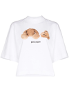Palm Angels White Bear Cropped T-shirt In Weiss