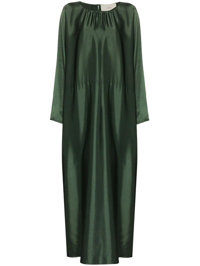 Asceno Rhodes Forest Green Bamboo Satin Maxi Dress In Printed
