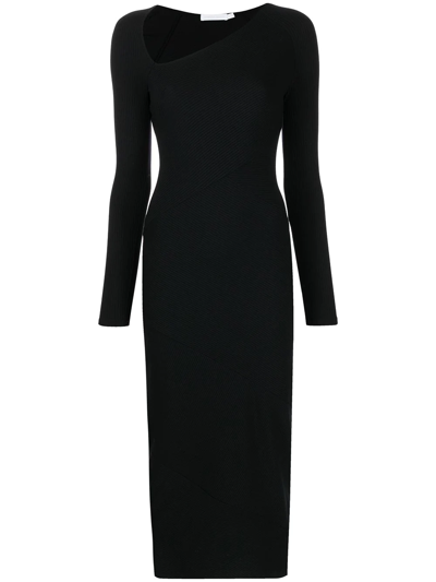 Jonathan Simkhai Standard Asymmetric-neck Bodycon Midi Dress In Black