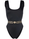 Versace Black One-piece Swimsuit With Greca And Medusa Band In Schwarz