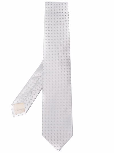 D4.0 Embroidered-design Silk Tie In Grau