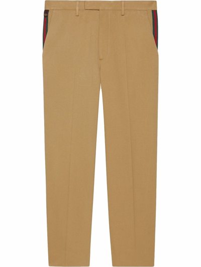 Gucci Web-detail Tailored Trousers In Brown