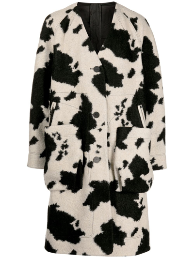 Eckhaus Latta Cow-print Oversized Long Coat In Mehrfarbig
